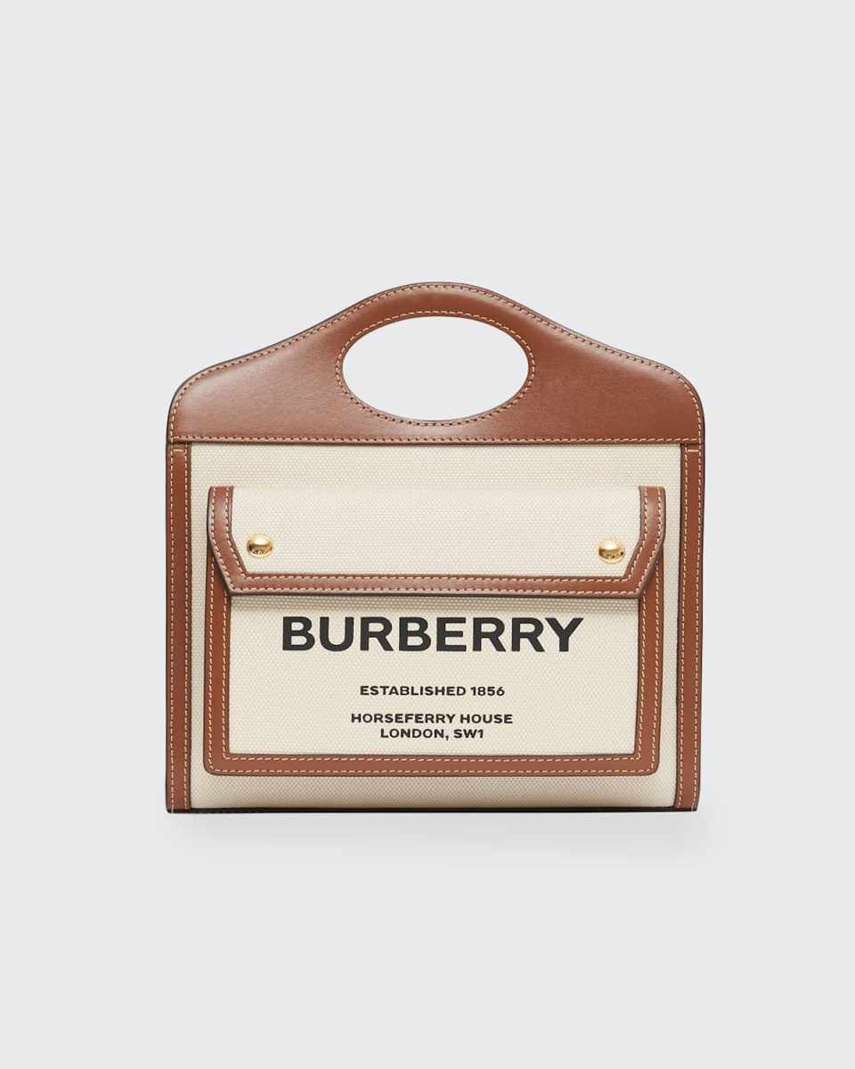 Pocket Mini Canvas Logo Top Handle Tote Bag